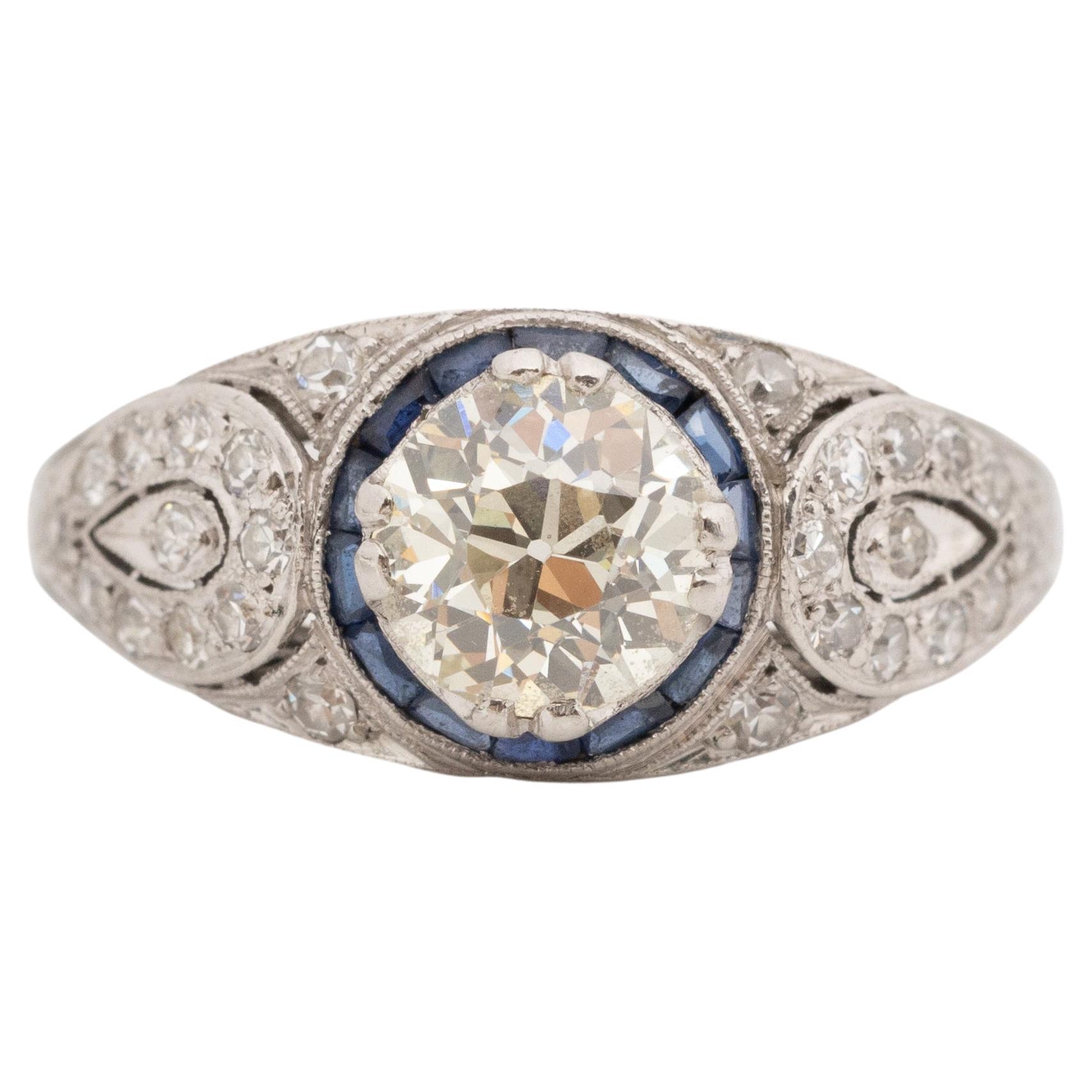 1.10 Carat Total Weight Art Deco Diamond Platinum Engagement Ring