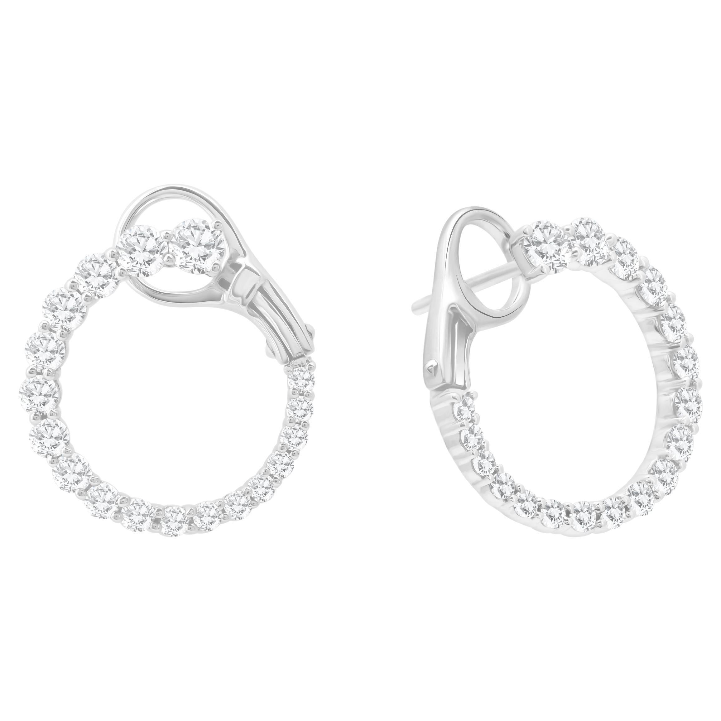 Orecchini a cerchio con diamante a leva da 1,10 carati di peso totale in 14W ref547 in vendita