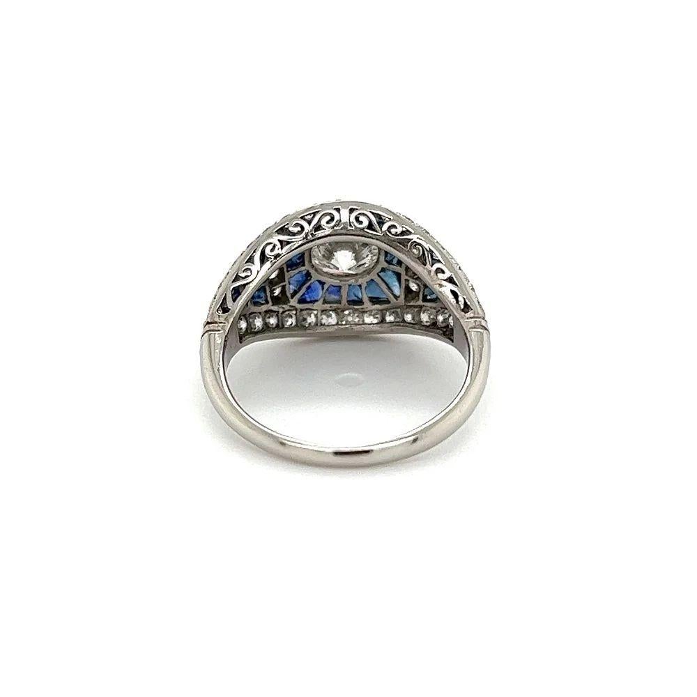 1.10 Carat Transitional Diamond Sapphire Diamonds Vintage Cocktail Platinum Ring In Excellent Condition For Sale In Montreal, QC