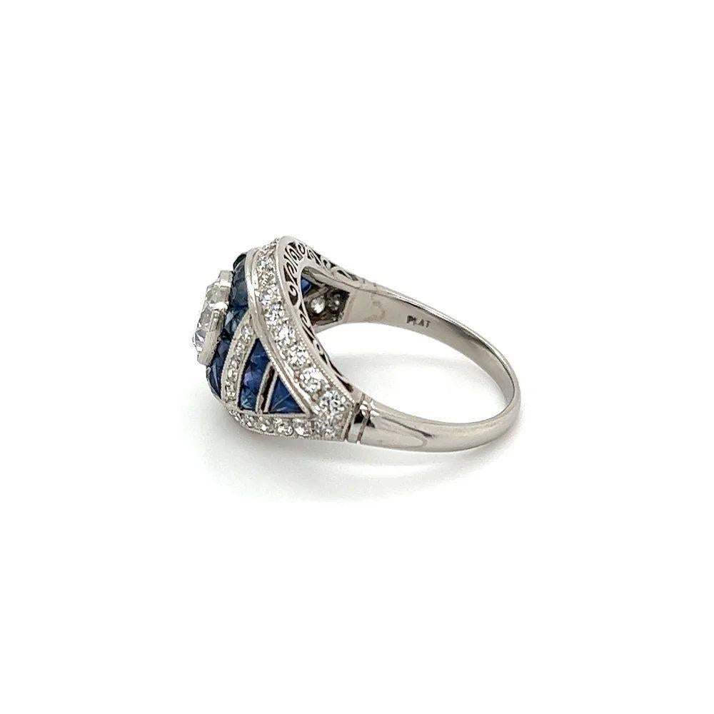 Women's 1.10 Carat Transitional Diamond Sapphire Diamonds Vintage Cocktail Platinum Ring For Sale