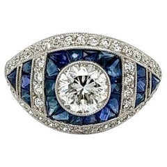 1.10 Carat Transitional Diamond Sapphire Diamonds Vintage Cocktail Platinum Ring