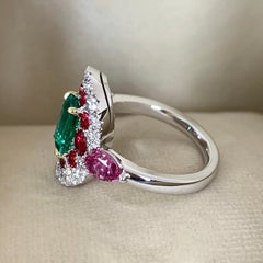 1.10 Carat Emerald, Red Spinel and Pink Sapphire Ring