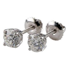 1.10 Carat White Gold Round Brilliant Diamond Screw-Back Stud Earrings