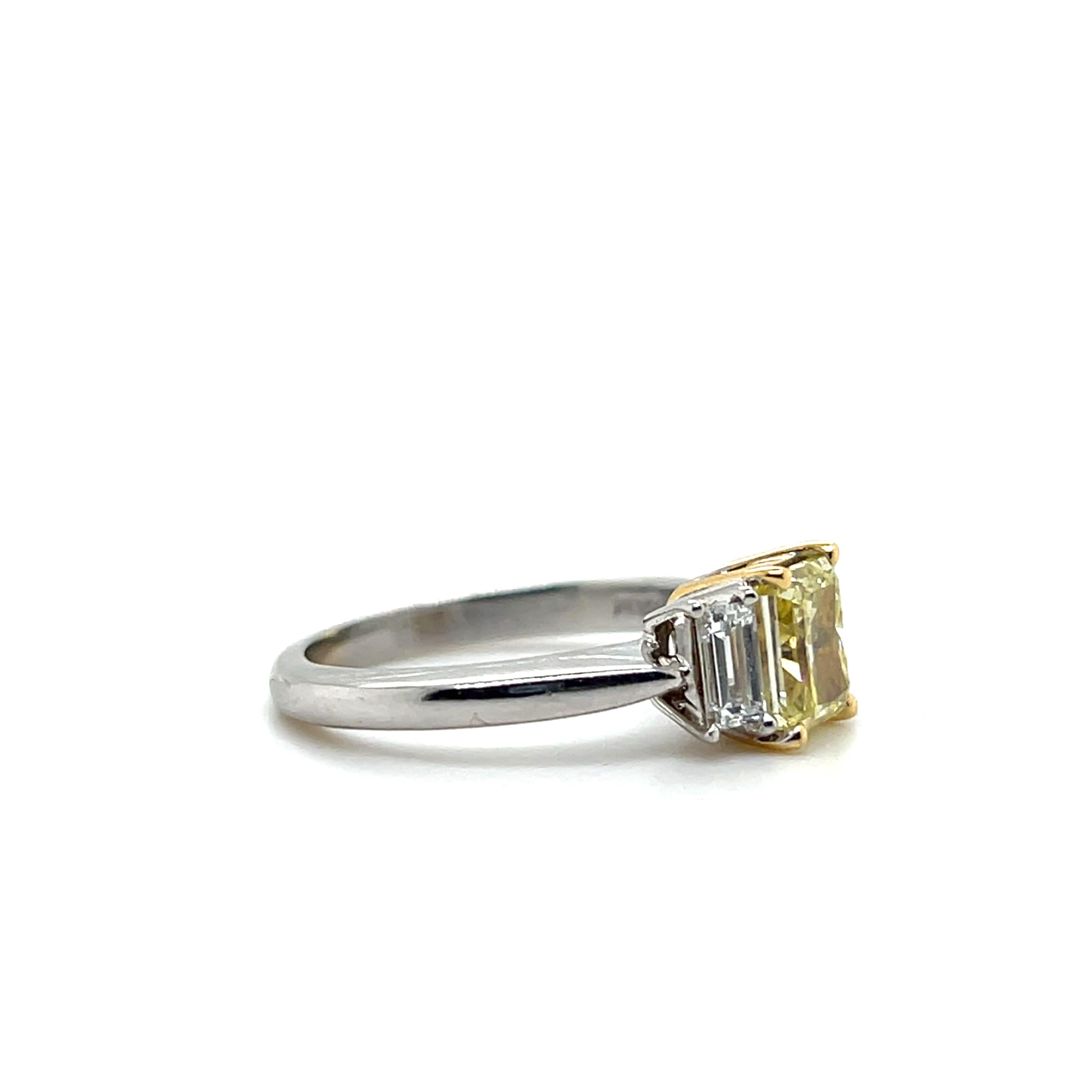 1.10 Carat Yellow Diamond Three Stone Platinum & Yellow Gold Engagement Ring 1