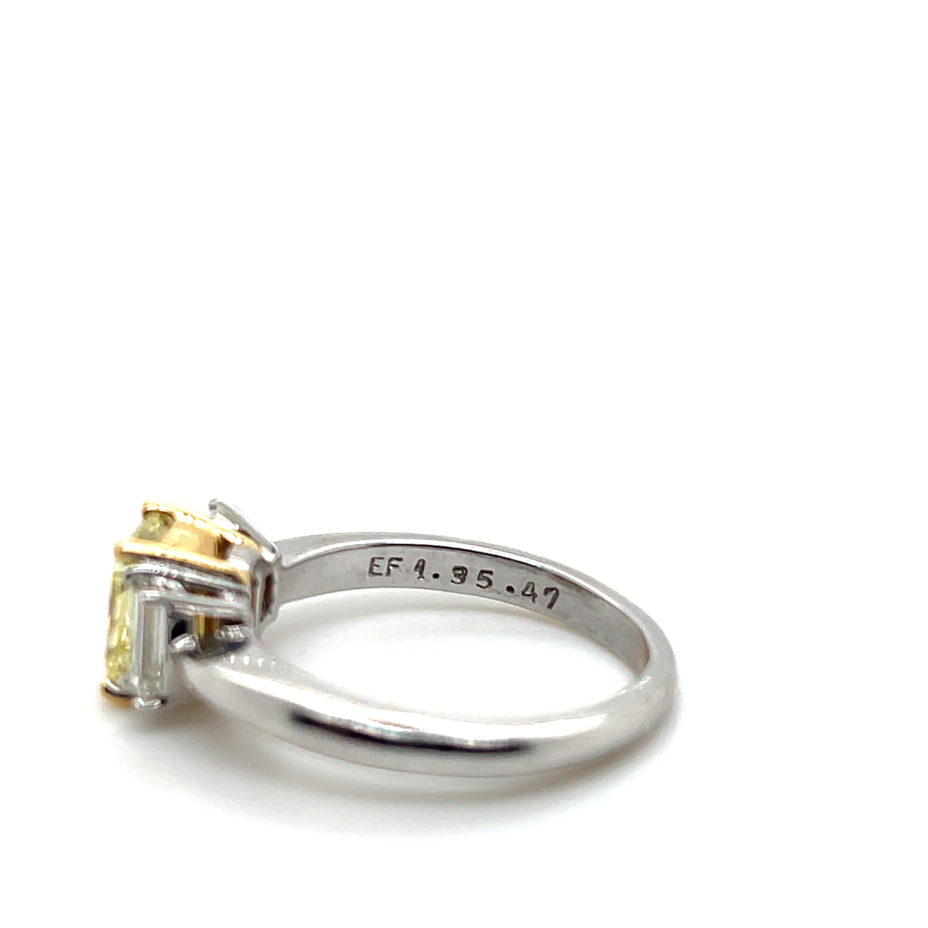 1.10 Carat Yellow Diamond Three Stone Platinum & Yellow Gold Engagement Ring 2
