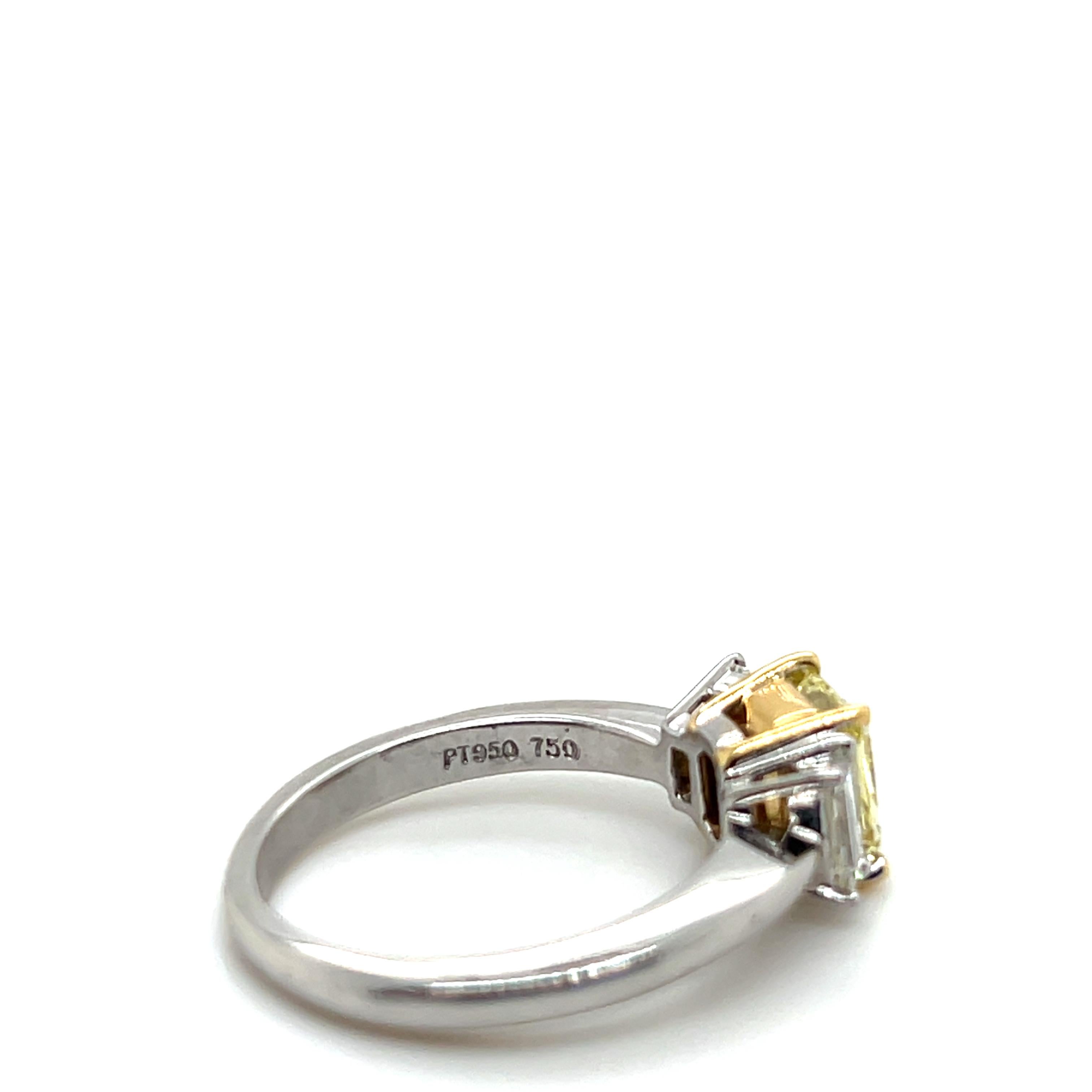 1.10 Carat Yellow Diamond Three Stone Platinum & Yellow Gold Engagement Ring 3