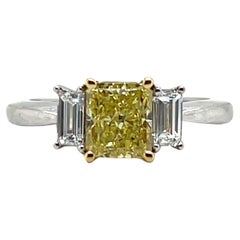 1.10 Carat Yellow Diamond Three Stone Platinum & Yellow Gold Engagement Ring