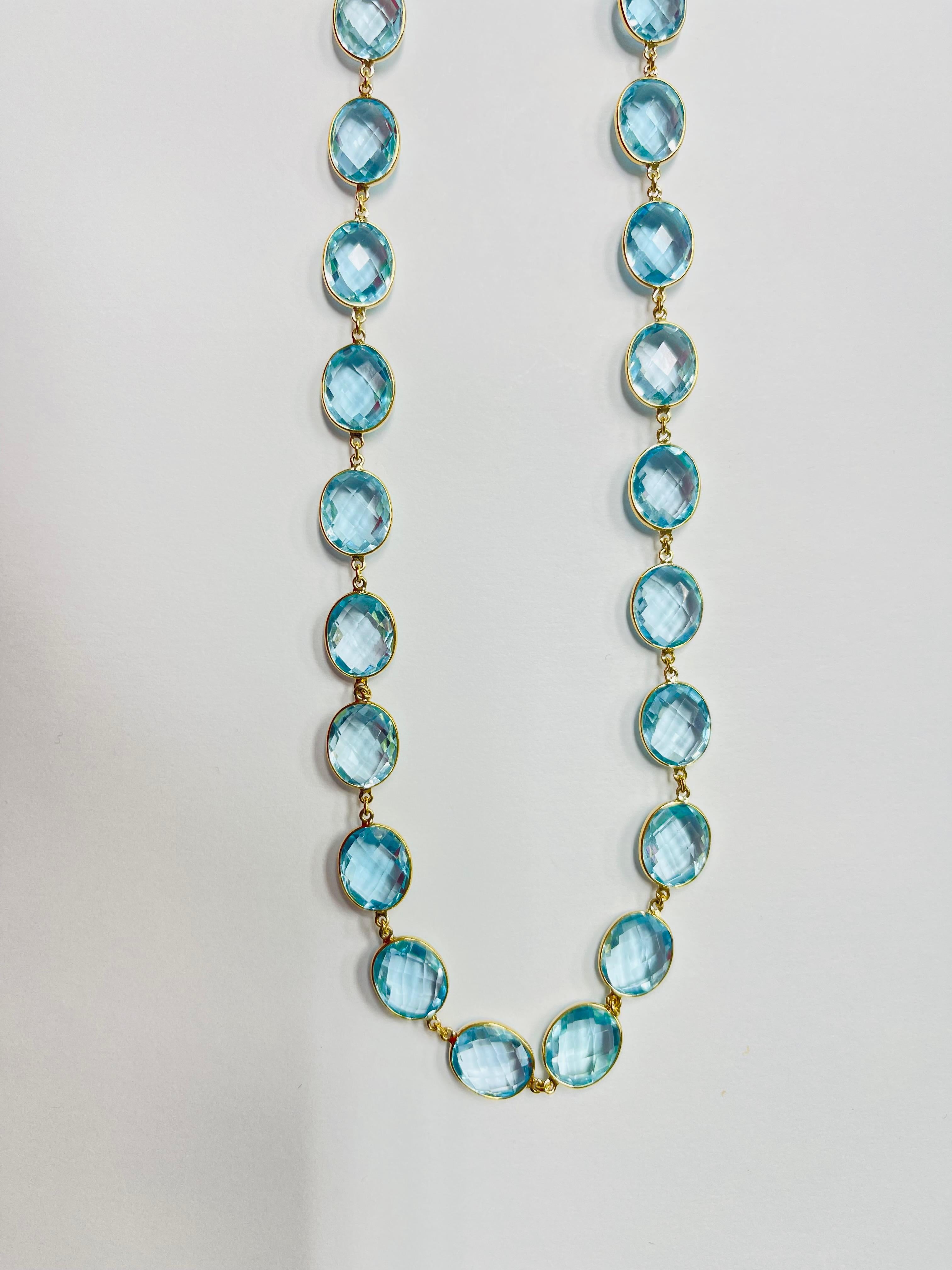 Contemporary 110 Carats Blue Topaz Necklace in 18K Yellow Gold