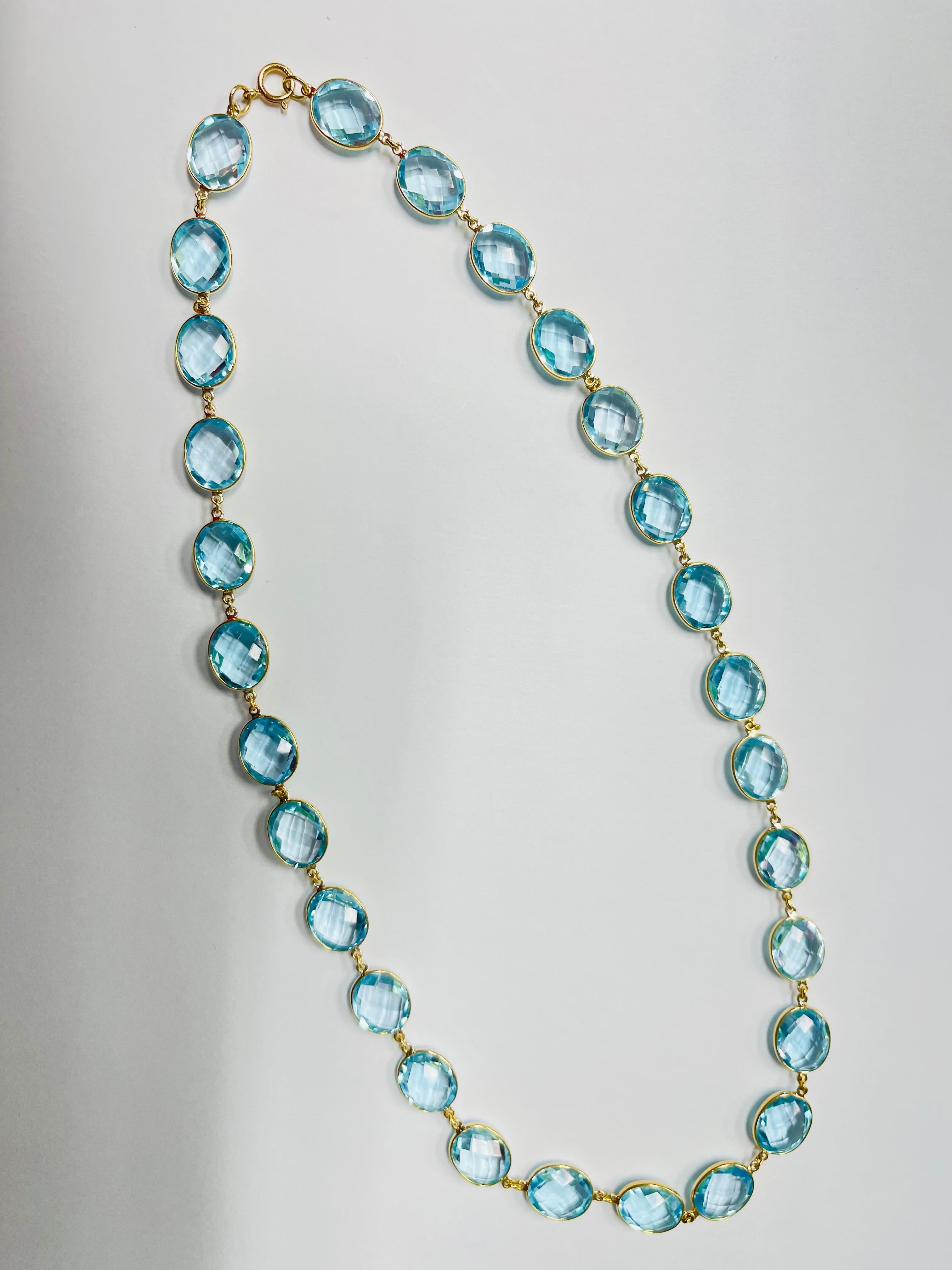 Oval Cut 110 Carats Blue Topaz Necklace in 18K Yellow Gold