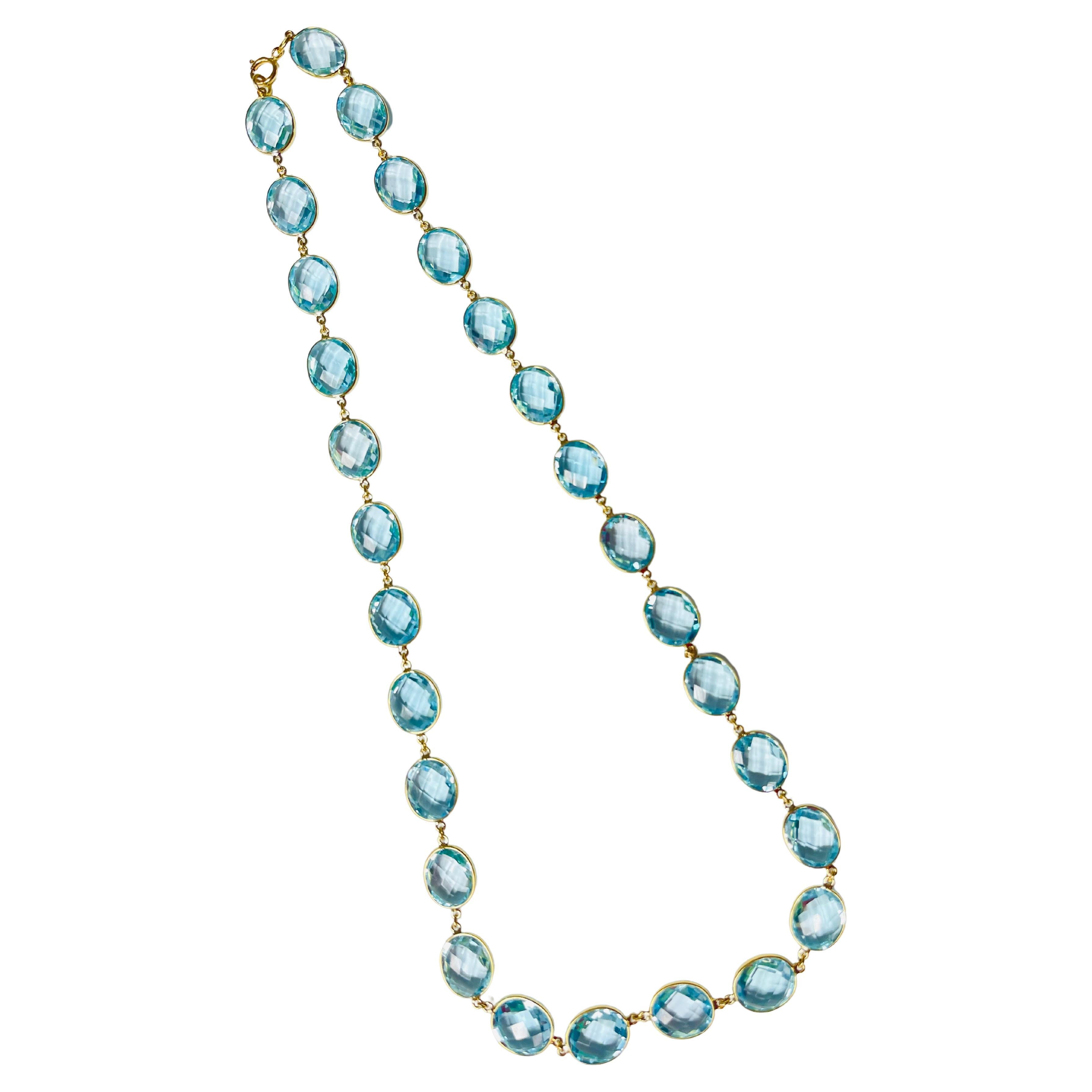 110 Carats Blue Topaz Necklace in 18K Yellow Gold