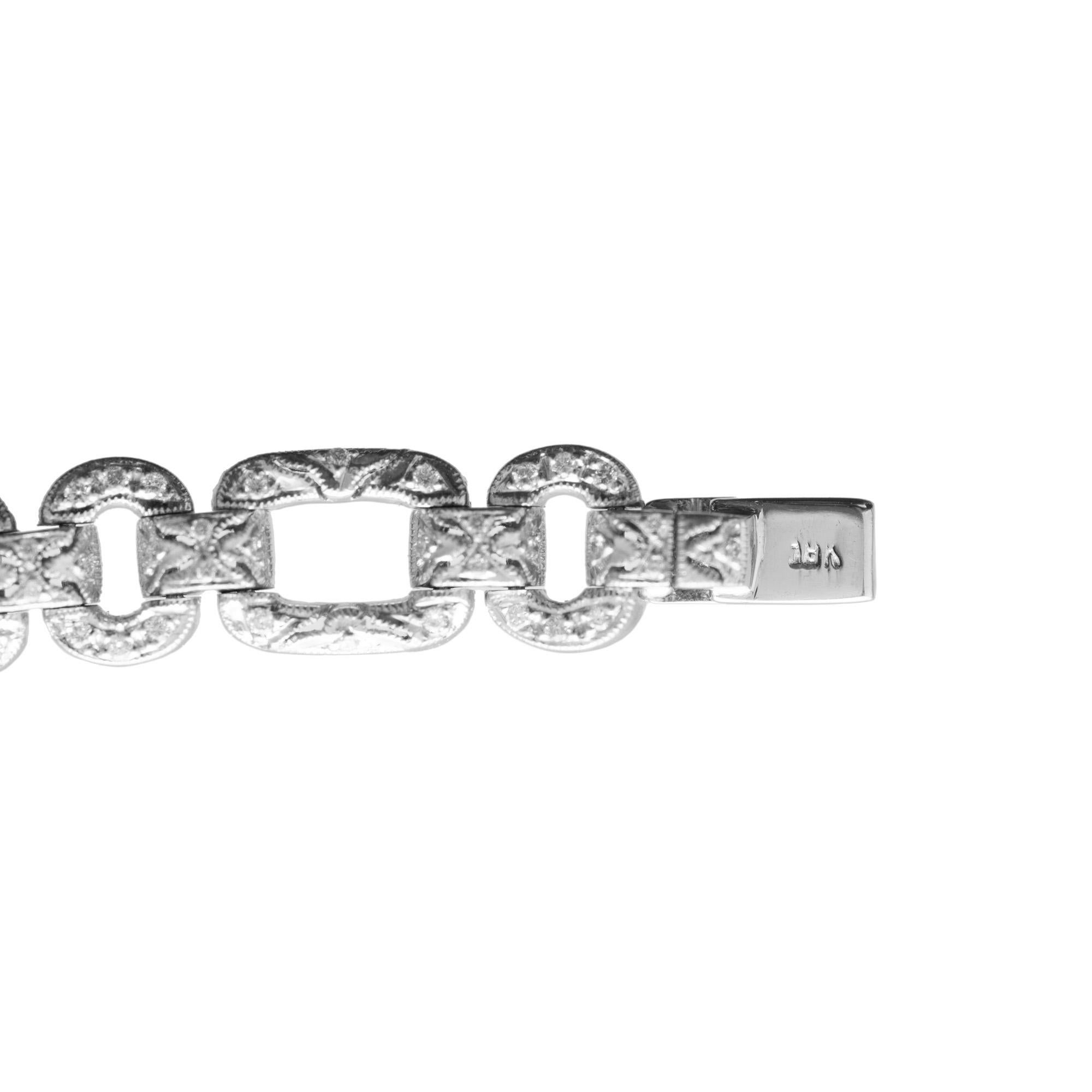 1.10 Carats Diamond Bead Set Hand Engraved Gold Link Bracelet For Sale 3