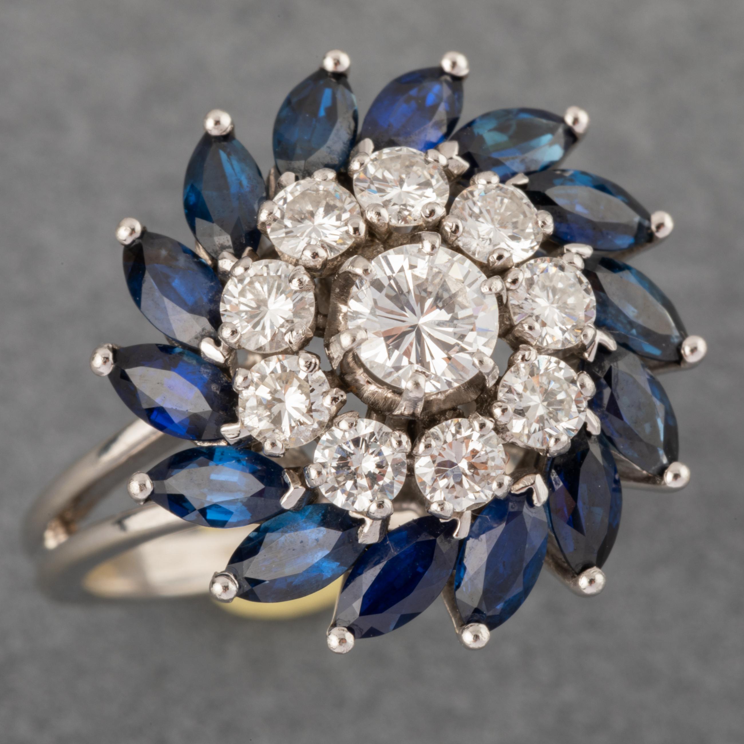 1,10 Karat Diamanten und Saphire Französischer Vintage-Ring im Angebot 3
