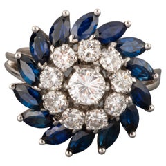 1.10 Carats Diamonds and Sapphires French Vintage Ring