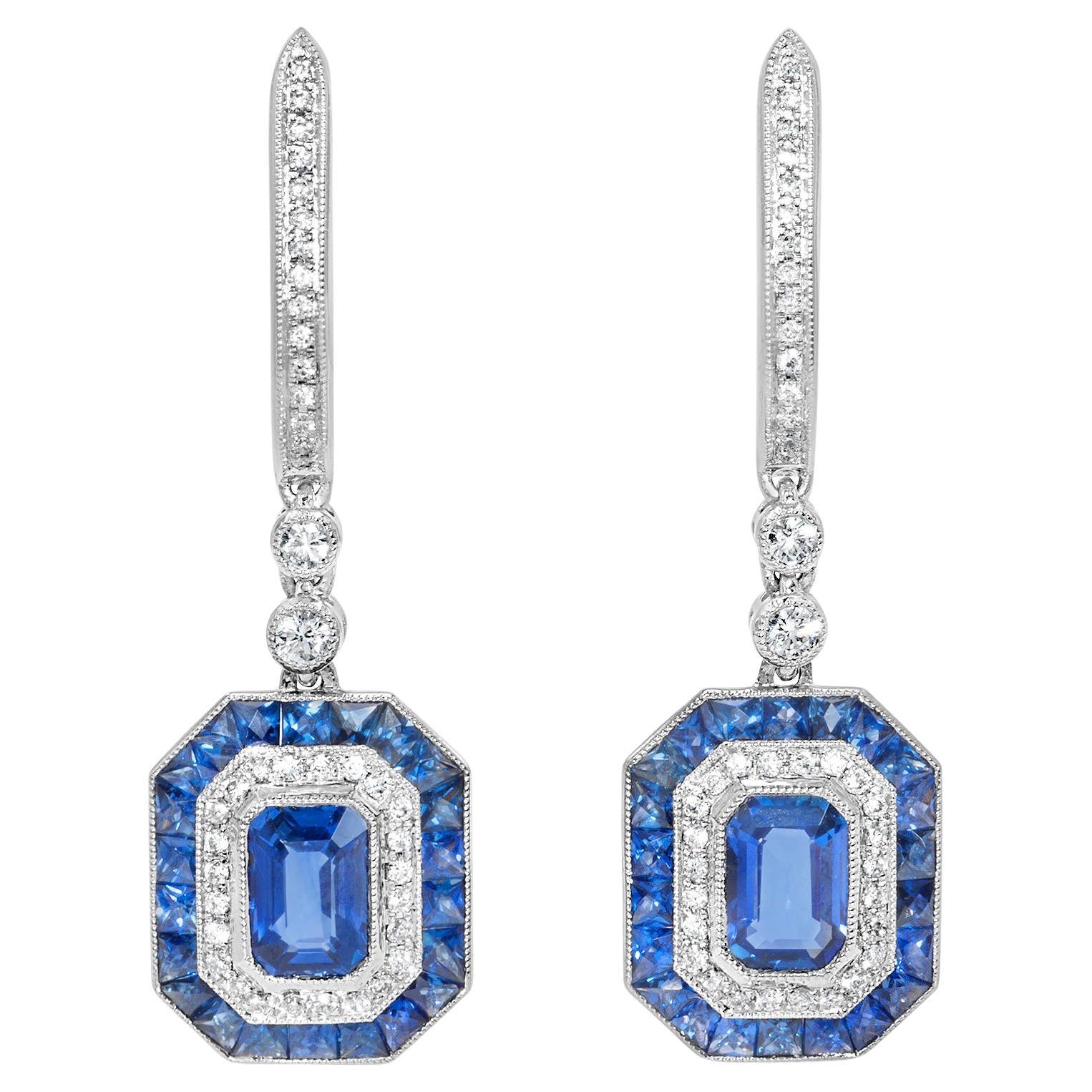 Roman Malakov Diamonds Orecchini con zaffiro e diamante taglio smeraldo da 1,33 carati totali
