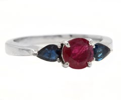 1.10 Carats Exquisite Natural Ruby and Sapphire 14k Solid White Gold Ring