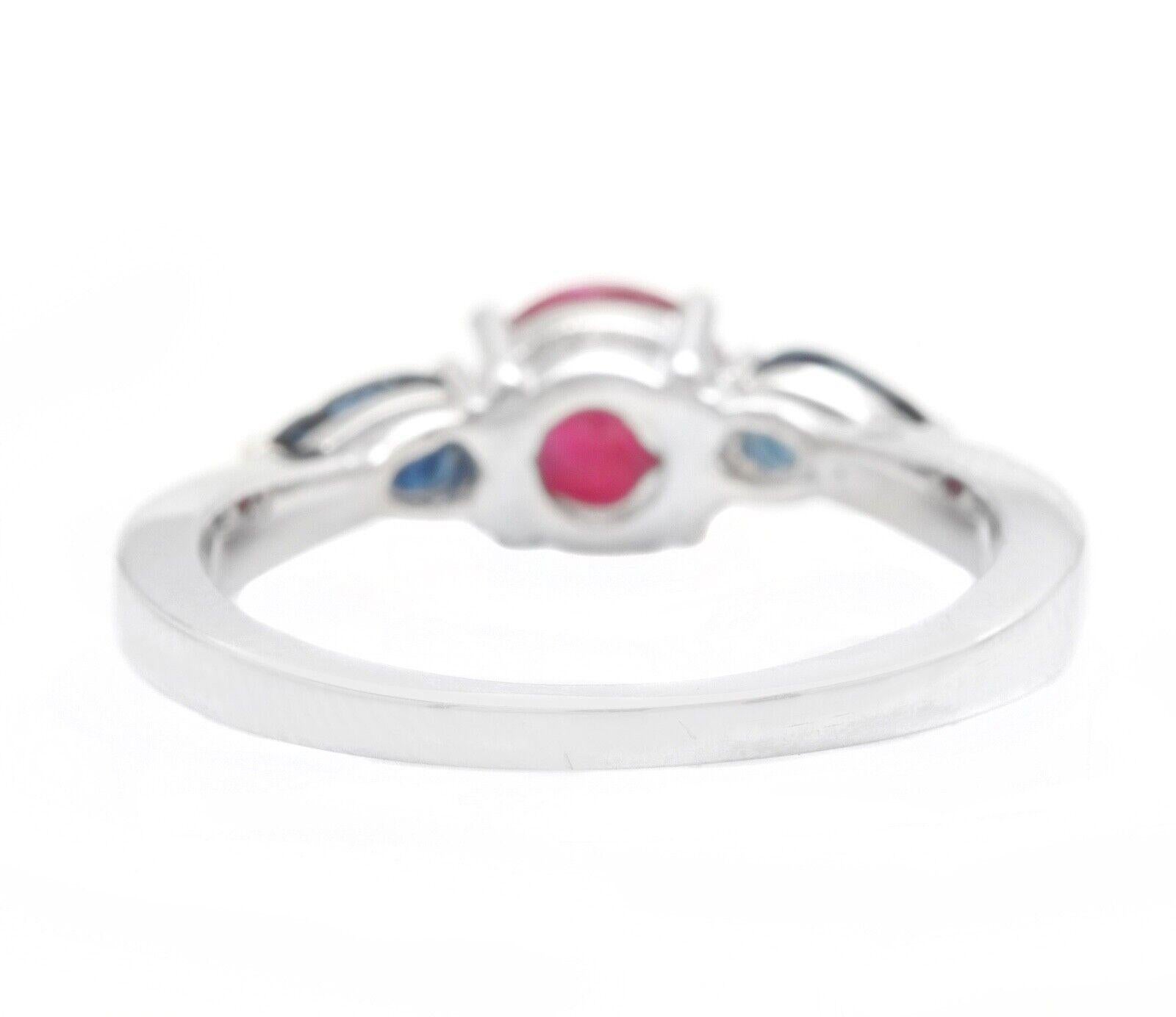 1.10 Carats Exquisite Natural Ruby and Sapphire 14k Solid White Gold Ring In New Condition For Sale In Los Angeles, CA