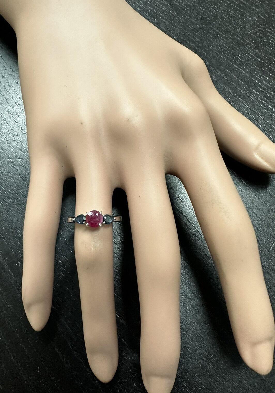Women's 1.10 Carats Exquisite Natural Ruby and Sapphire 14k Solid White Gold Ring For Sale