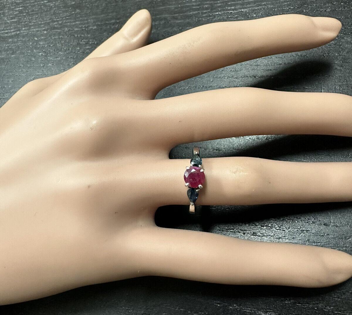 1.10 Carats Exquisite Natural Ruby and Sapphire 14k Solid White Gold Ring For Sale 1