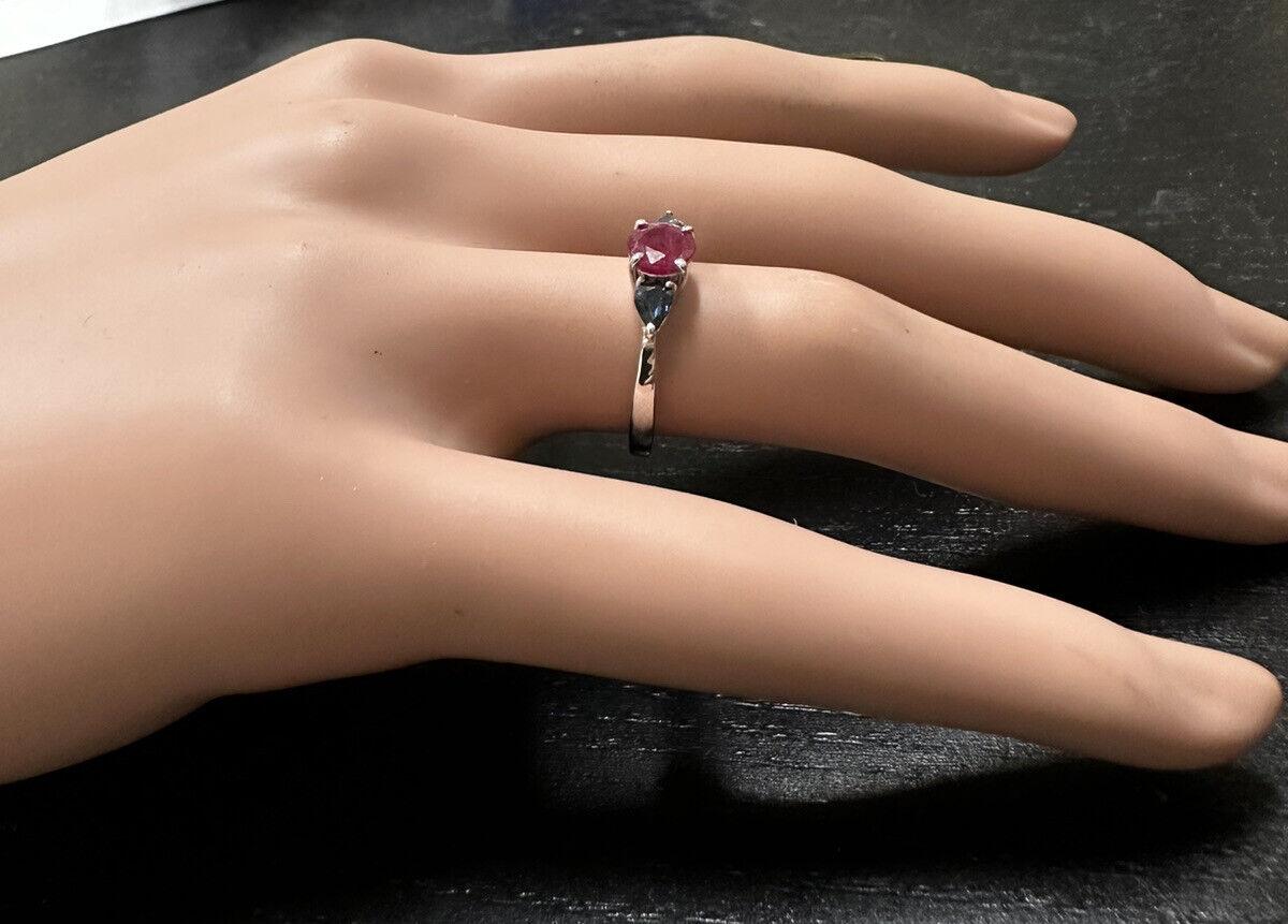 1.10 Carats Exquisite Natural Ruby and Sapphire 14k Solid White Gold Ring For Sale 4