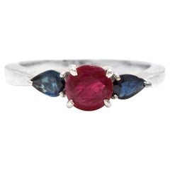 Bague en or blanc massif 14 carats avec rubis et saphir naturels exquis de 1,10 carat