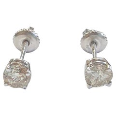 1.10 Carats Natural Diamond Round Shape Studs 14 Karat White Gold