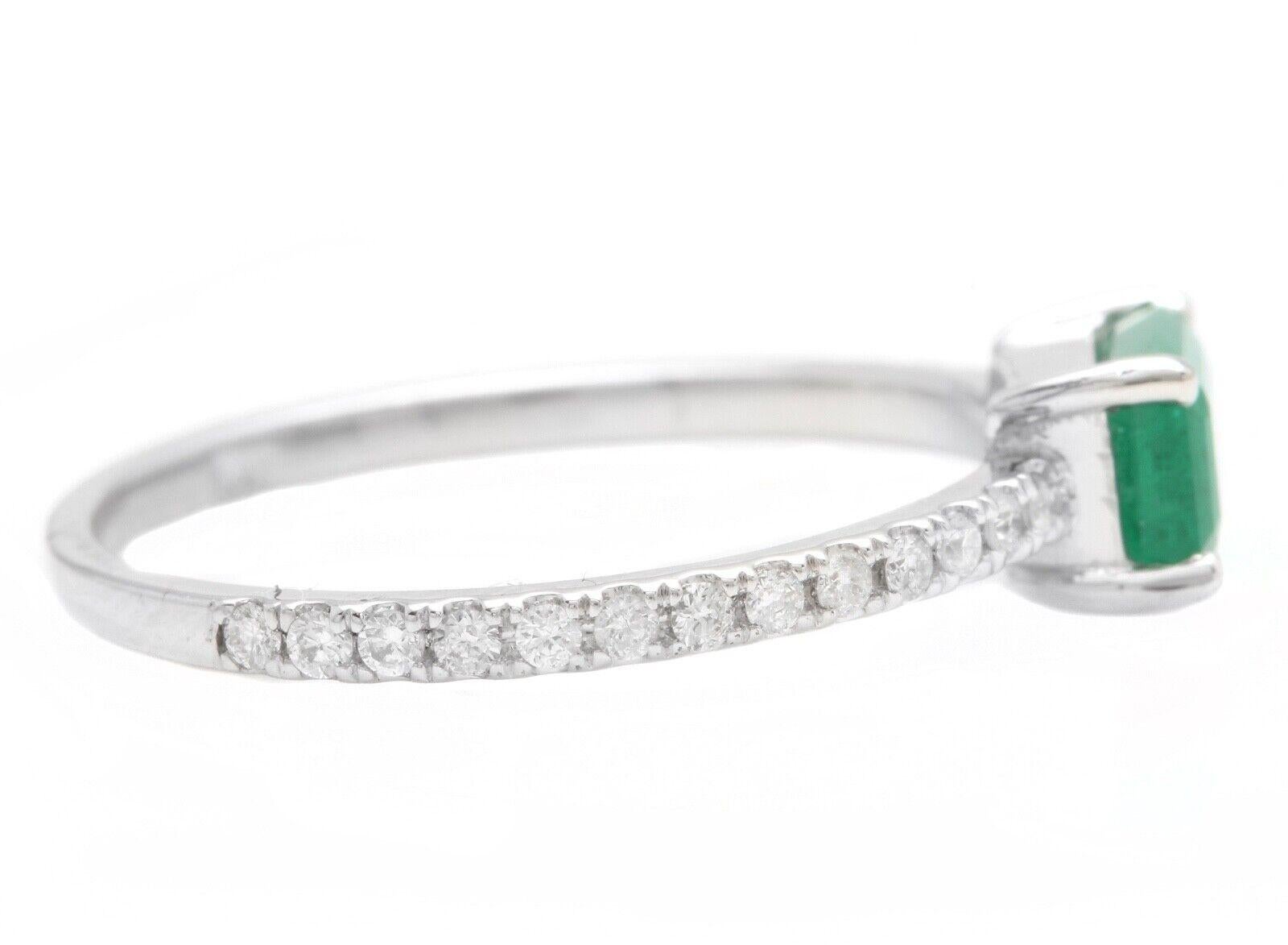 Mixed Cut 1.10 Carats Natural Emerald and Diamond 14K Solid White Gold Ring For Sale