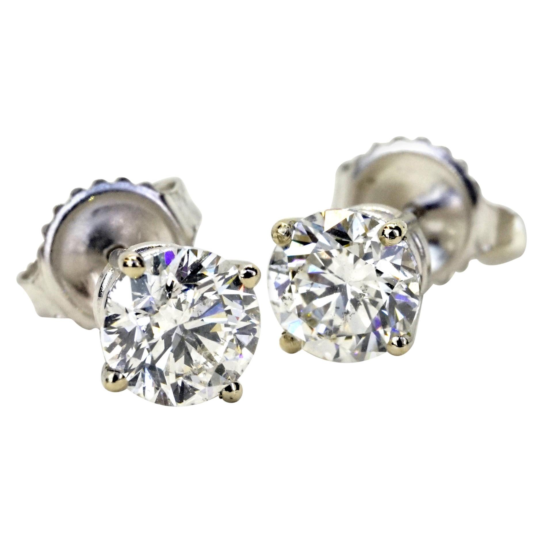1.10 Carats Total Diamond Stud Earrings For Sale