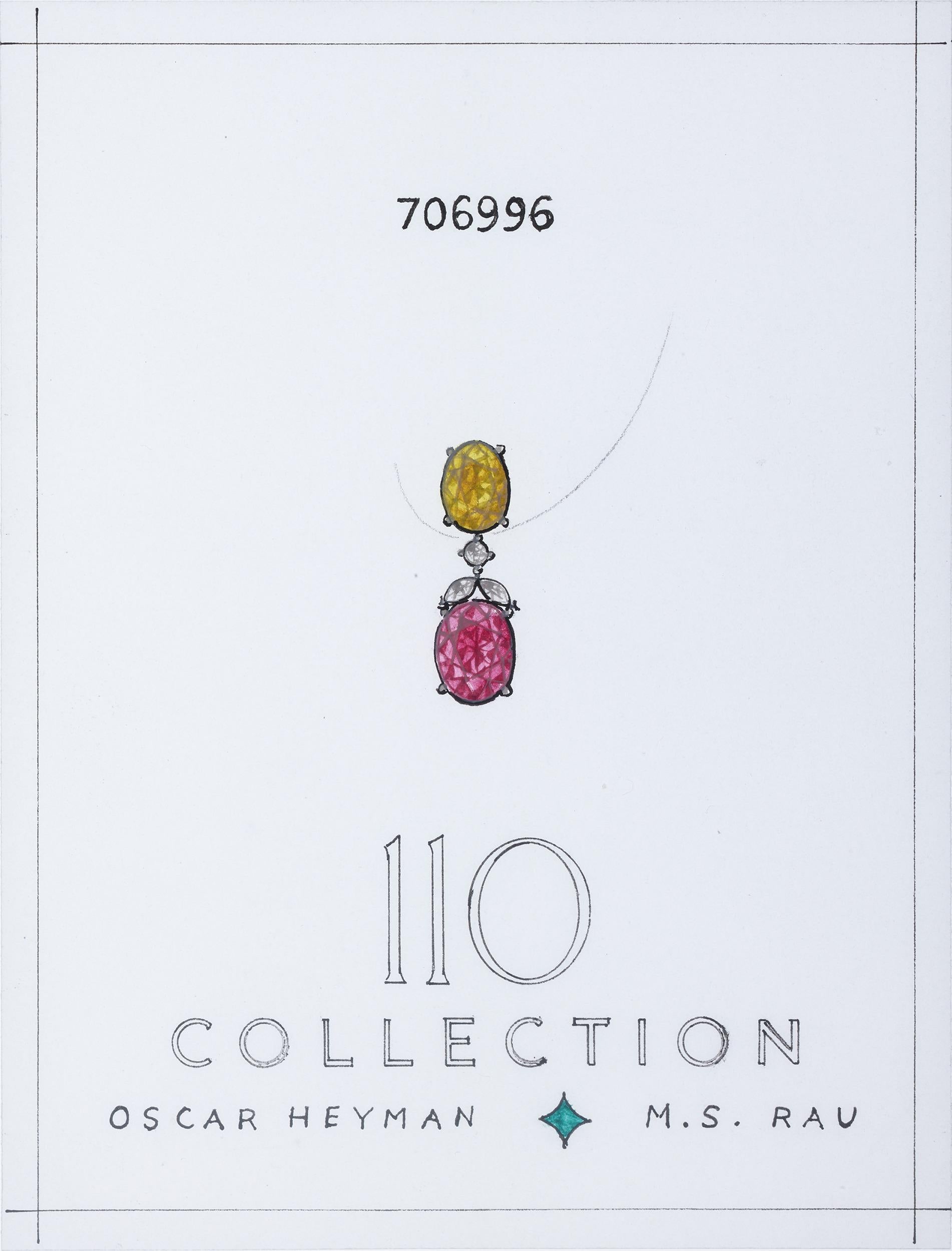 Modern 110 Collection Pink and Yellow Sapphire Earrings, 12.50 Carats