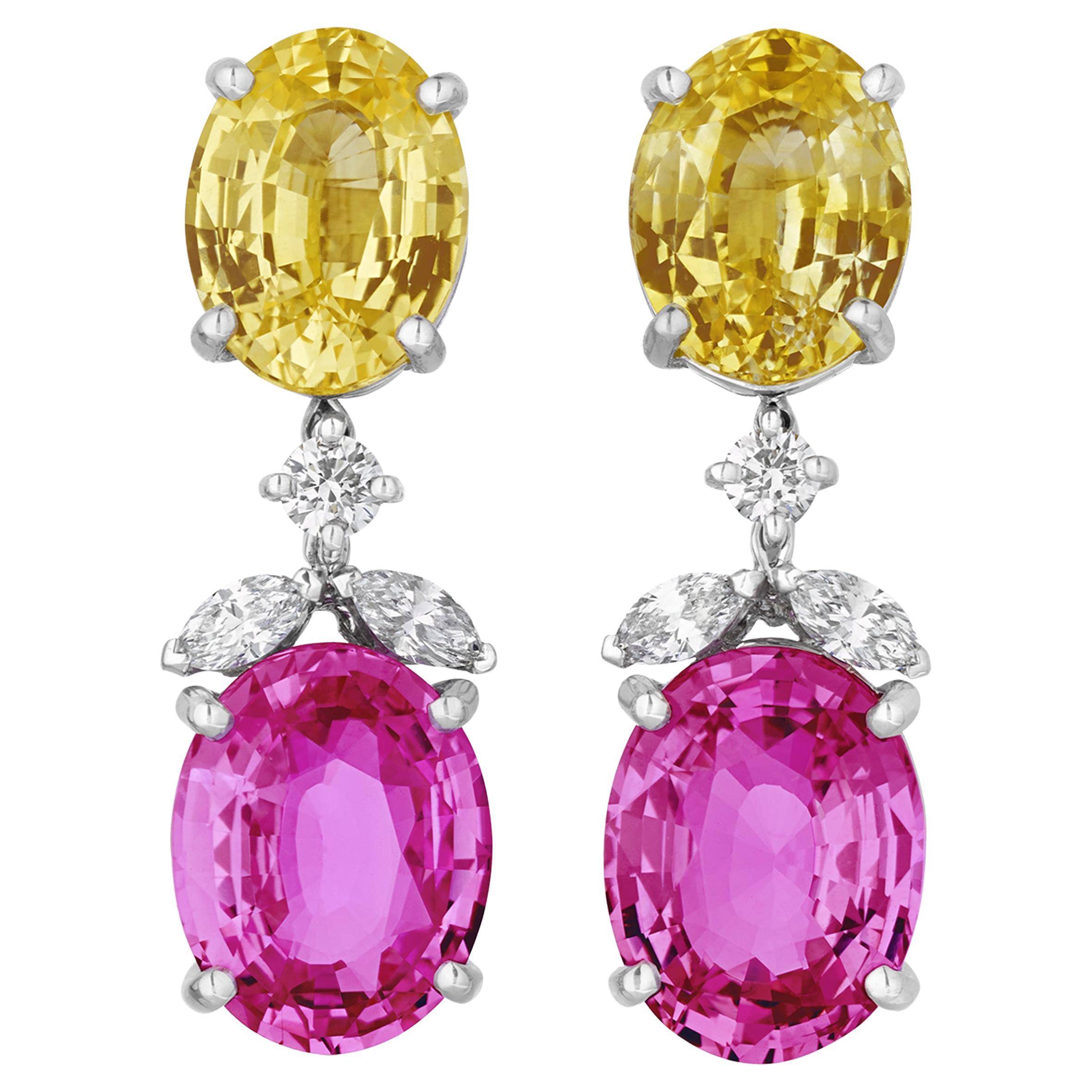 110 Collection Pink and Yellow Sapphire Earrings, 12.50 Carats