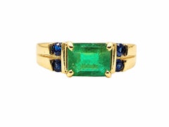 1.10 Ct Emerald Cut Zambian Emerald Band 14K Gold Emerald Band Unisex Band