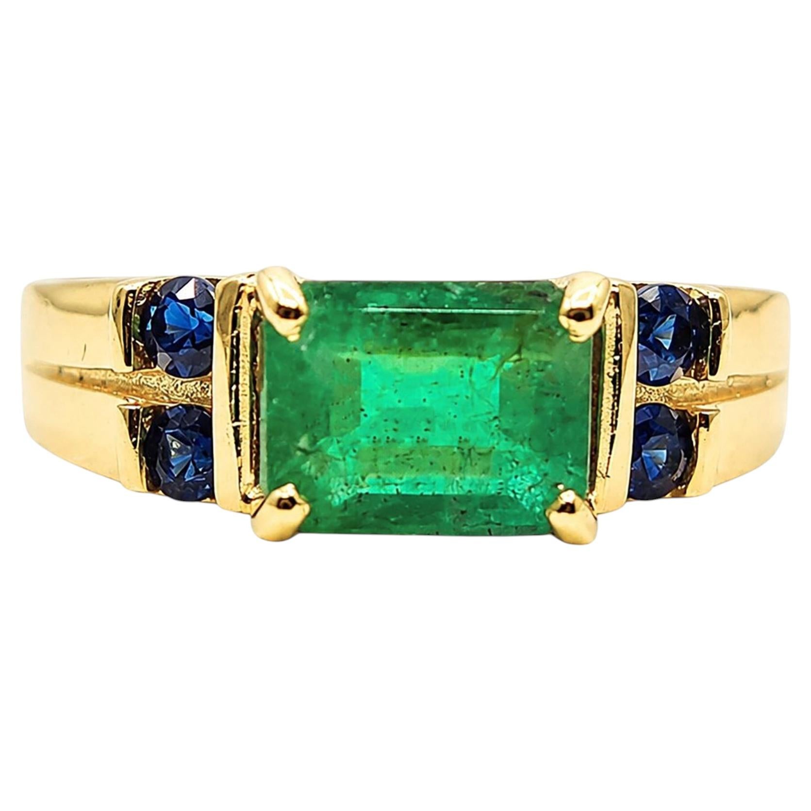 1.10 Ct Emerald Cut Zambian Emerald Band 14K Gold Emerald Band Unisex Band