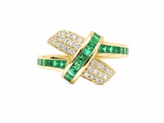 1.10 Ct Emerald Diamond Solitaire Ring Unique Design 14KGold Emerald DiamondRing