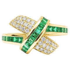 1.10 Ct Emerald Diamond Solitaire Ring Unique Design 14KGold Emerald DiamondRing