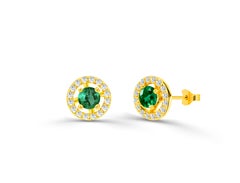 1.10 Ct Emerald, Ruby and Sapphire Halo Studs Earrings with Diamonds in 18K Gold