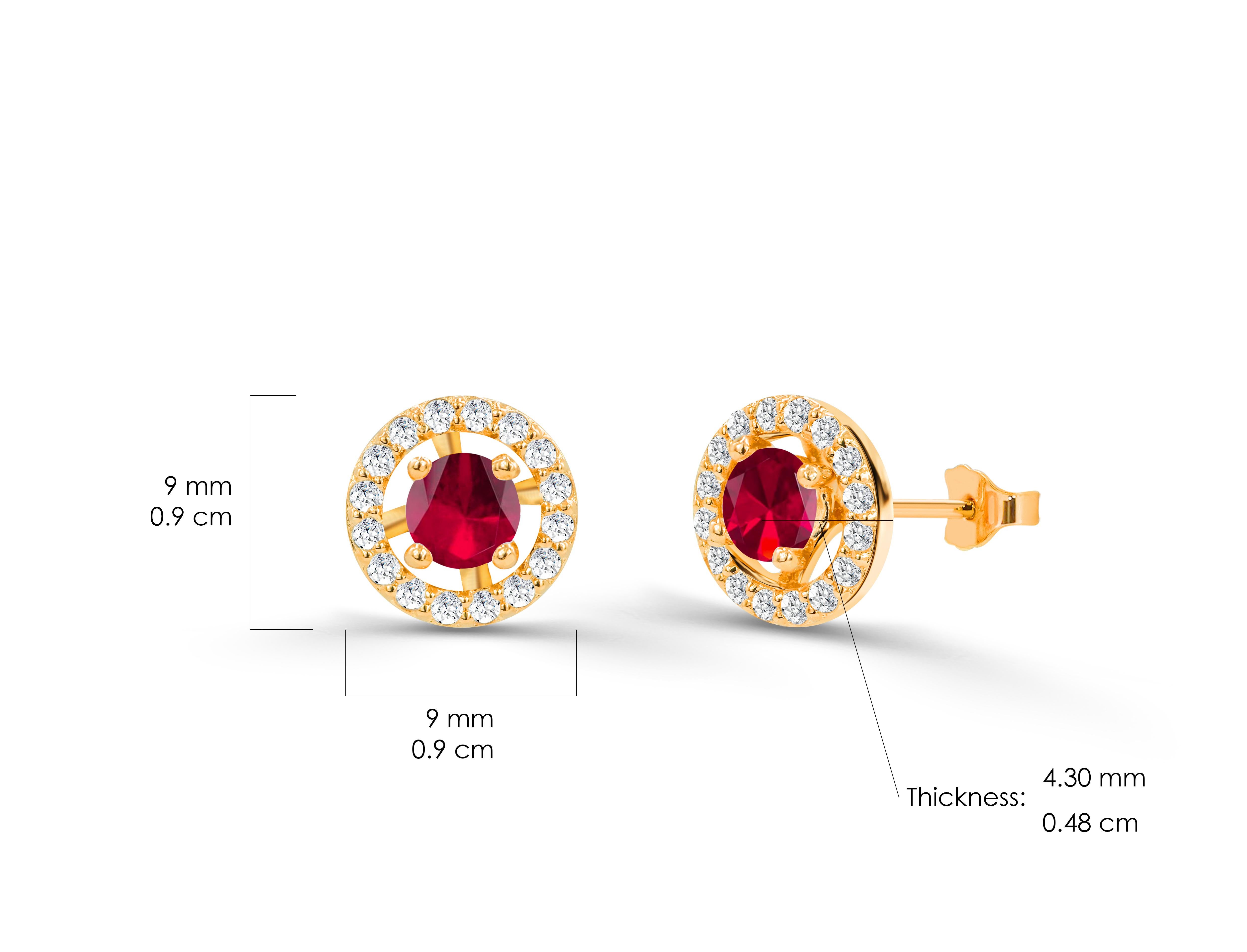 1.10 Ct Emerald, Ruby and Sapphire Halo Studs Earrings with Diamonds in 18K Gold For Sale 5