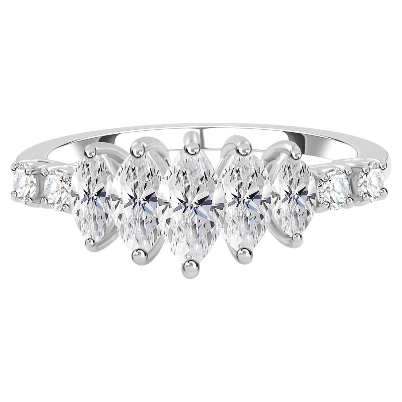 1.10 Ct. Marquise Cut Diamond Cluster Statement Ring in 18K White Gold