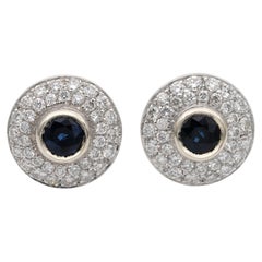 Vintage 1.10 Ct Natural Sapphire 1.20 Ct G VVS Diamond Target Earrings