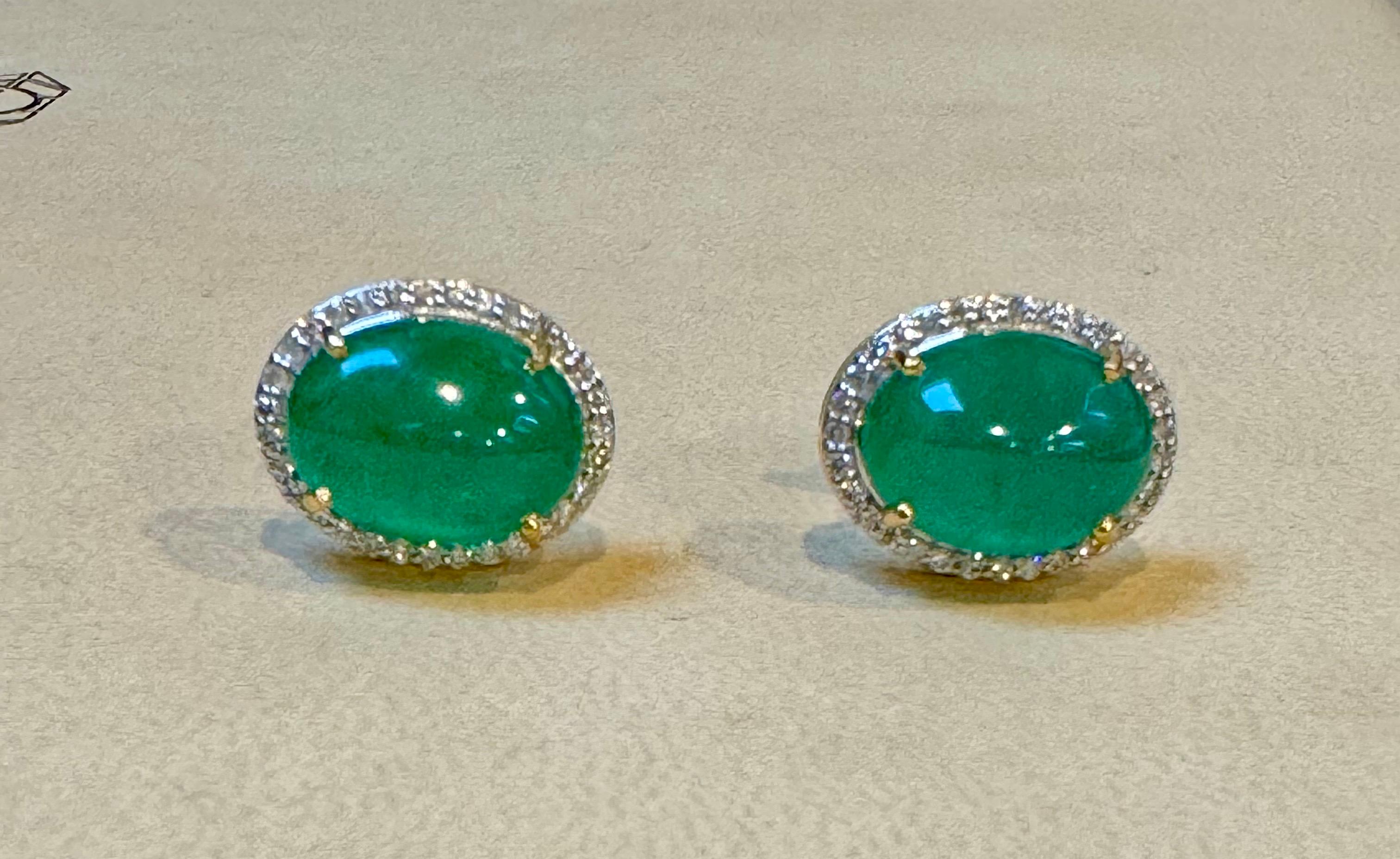110 Ct Oval Natural Cabochon Emerald & Diamond Necklace, Earring Suite 14 K Gold For Sale 8