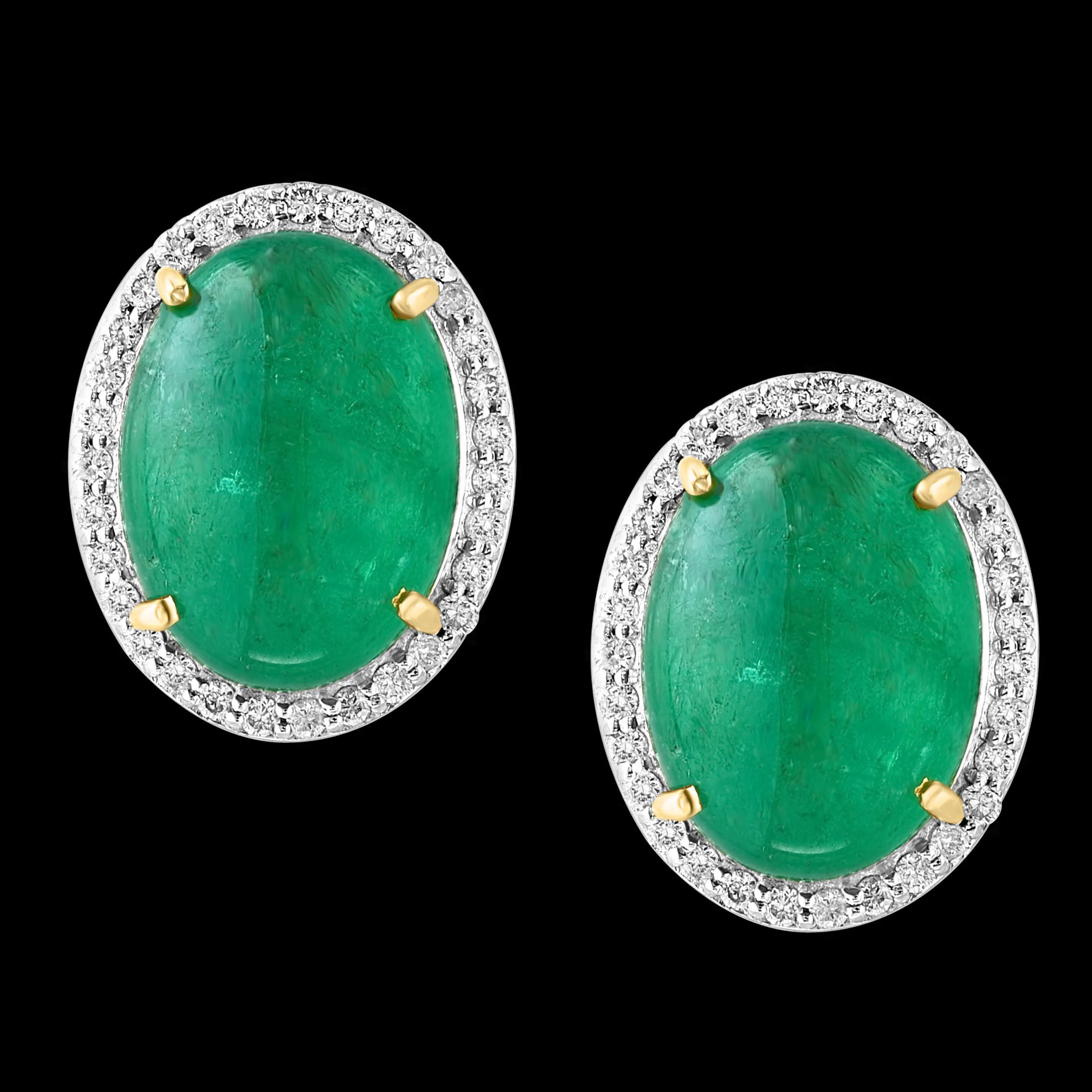 110 Ct Oval Natural Cabochon Emerald & Diamond Necklace, Earring Suite 14 K Gold For Sale 4