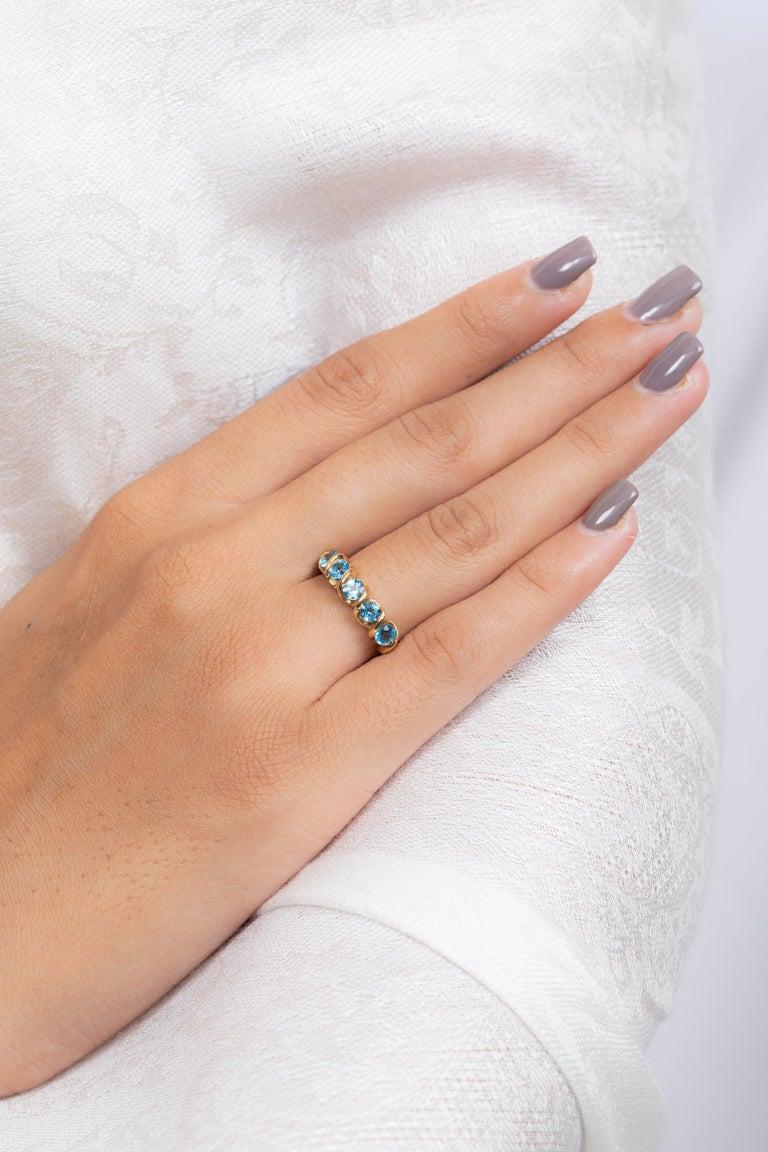 For Sale:  1.10 CT Round Cut Blue Topaz Half Eternity Band Ring in 14k Solid Yellow Gold 11