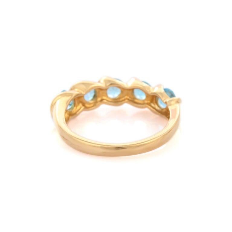 For Sale:  1.10 CT Round Cut Blue Topaz Half Eternity Band Ring in 14k Solid Yellow Gold 7