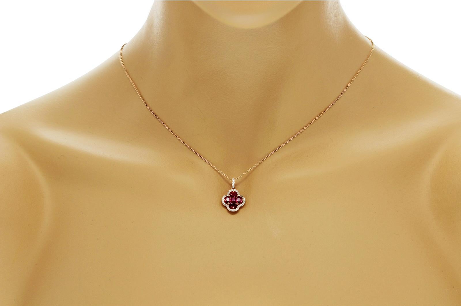 100% Authentic, 100% Customer Satisfaction, 

Pendant: 13 mm

Chain: 0.5 mm

Size: 18 Inches

Metal: 18K Rose Gold

Hallmarks: 18K

Total Weight: 3 Grams

Stone Type: 1.10 CT Natural HIgh-Quality Ruby &  Diamond 0.25 CT  G   SI1

Condition: New With