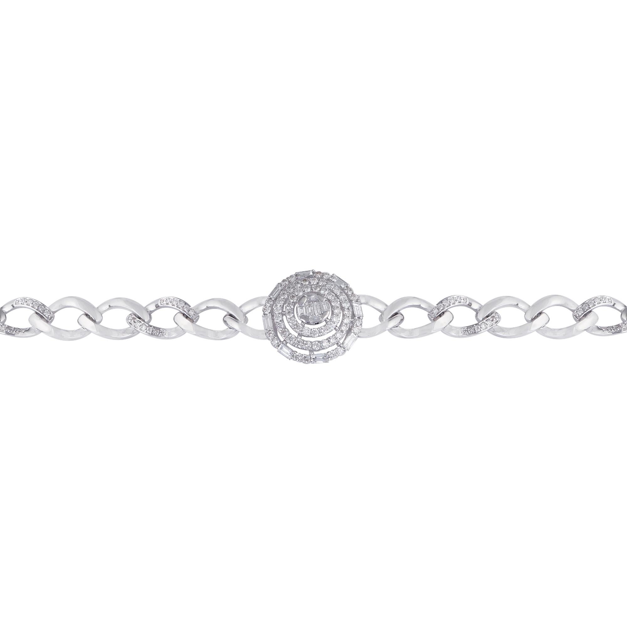 Code de l'article :- CN-26243 (14k)
Poids brut :- 10.72 gm
Or blanc massif 14k Poids :- 10.50 gm
Poids du diamant naturel :- 1.10 Ct. ( DIAMANT MOYEN DE PURETÉ SI1-SI2 ET DE COULEUR H-I )
Longueur du bracelet :- 7 pouces

✦