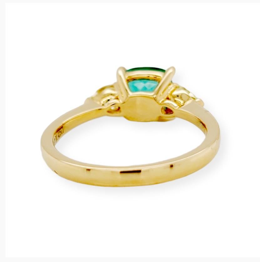 1.10 Ct Zambian Emerald & 0.46 Ct Diamonds in 18k Yellow Gold Engagement Ring For Sale 2