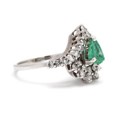 1.10 ctw Emerald & Diamond Pear Cluster Ring, 14k White Gold, Ring Size 5.25
