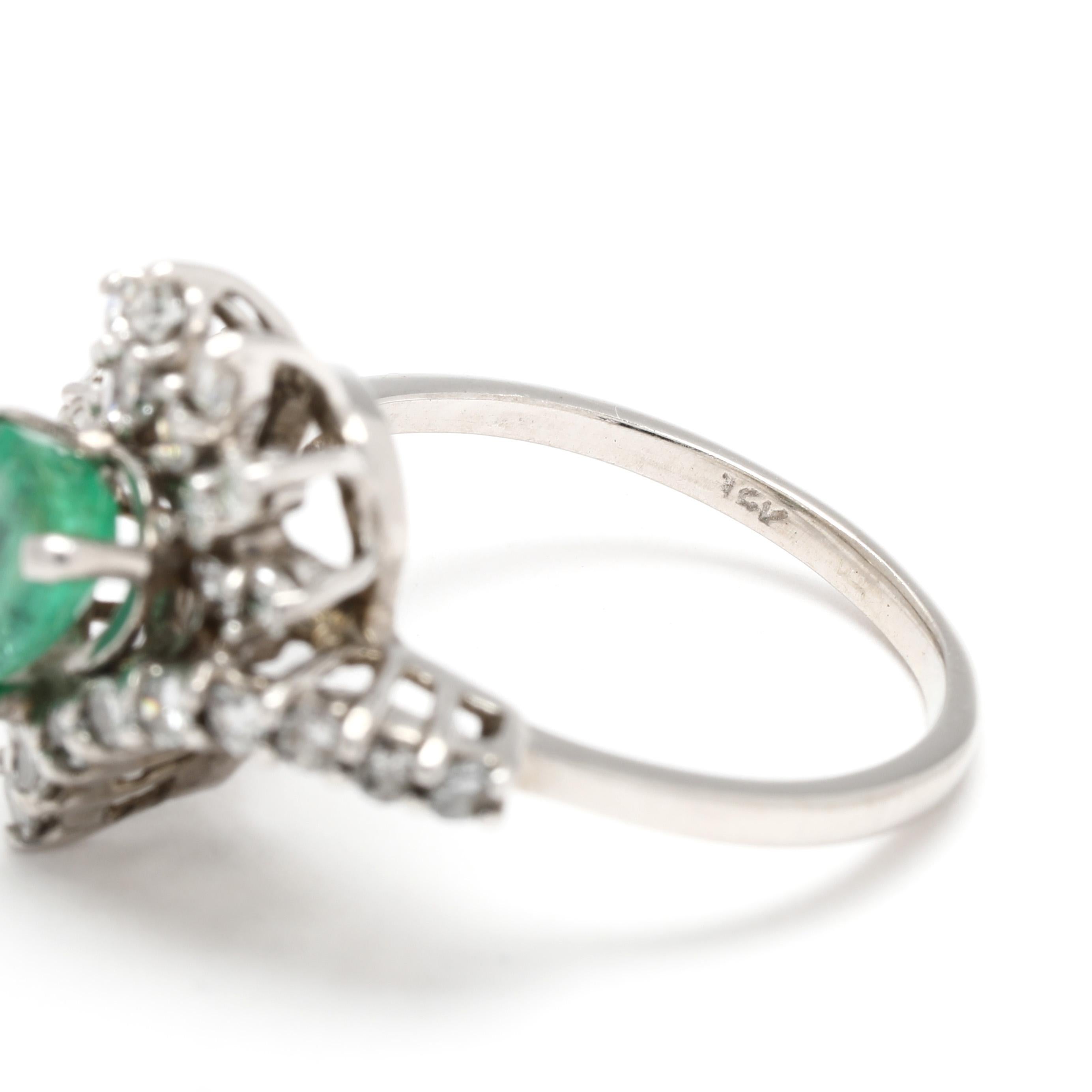 1,10 ctw Smaragd & Diamant Birnen-Cluster-Ring, 14k Weißgold, Ring Größe 5,25 für Damen oder Herren im Angebot