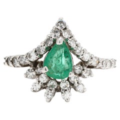 1.10 ctw Emerald & Diamond Pear Cluster Ring, 14k White Gold, Ring Size 5.25