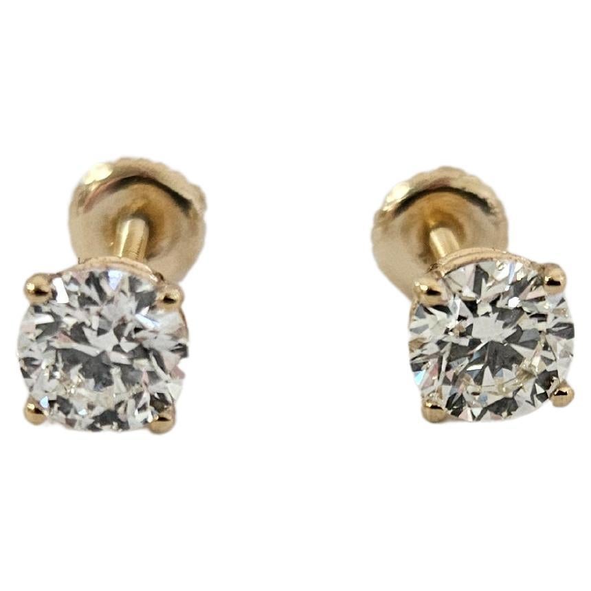 1.10 Ctw Natural Diamond Round Sqrue back Studs 14K Yellow Gold For Sale