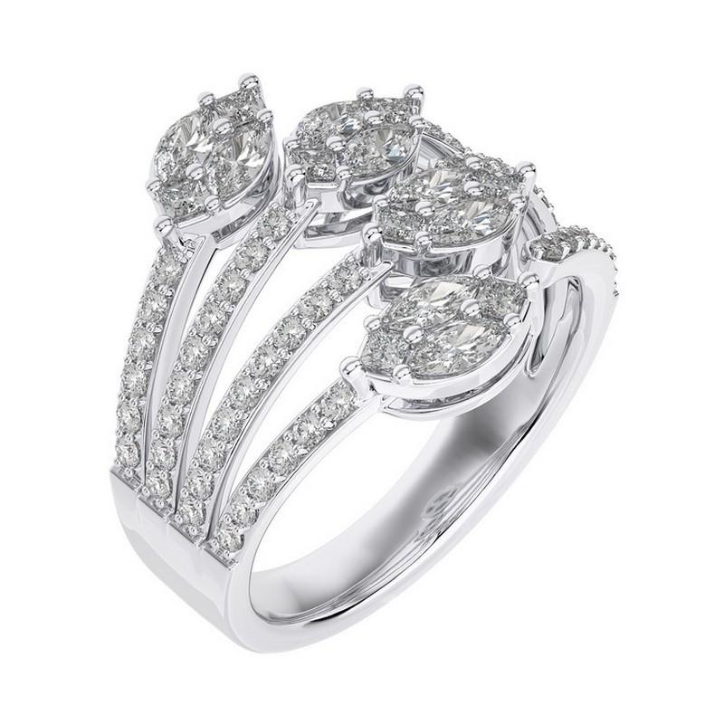 Overview:
The Classic Collection’s bypass finger ring features 1.10 carats of round diamonds set in 14K white gold. This elegant and unique piece combines the sleek shine of white gold with the brilliant sparkle of round diamonds, making it perfect