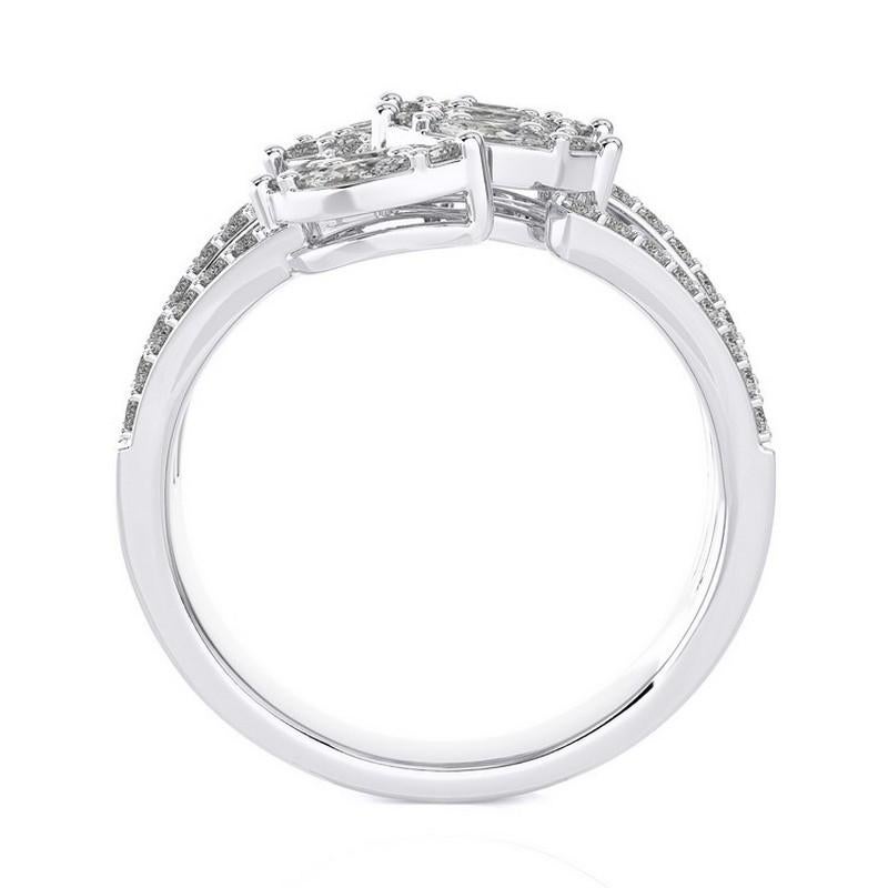Modern 1.10 CTW Round Diamonds 14K White Gold Classic Collection Bypass Finger Ring For Sale